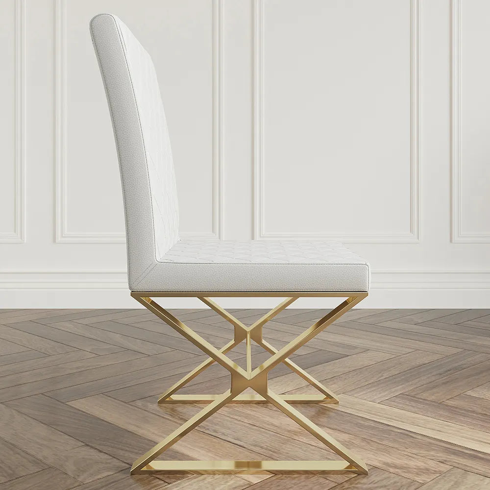 White leather dining discount chairs with gold legs