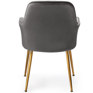 Velvet Dining Chairs Mid-Back Leisure Armchair w/ Gold Leg Gray